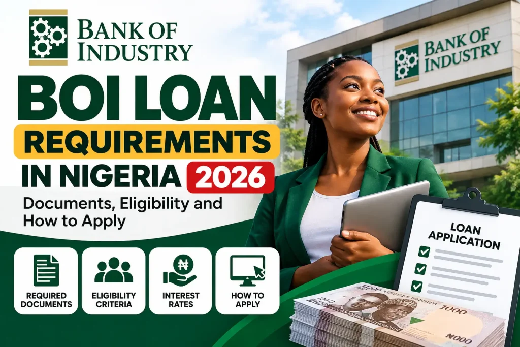 Learn the Bank of Industry loan requirements in Nigeria for 2026, including eligibility, required documents, interest rates and how to apply through the official MyBOI Portal.